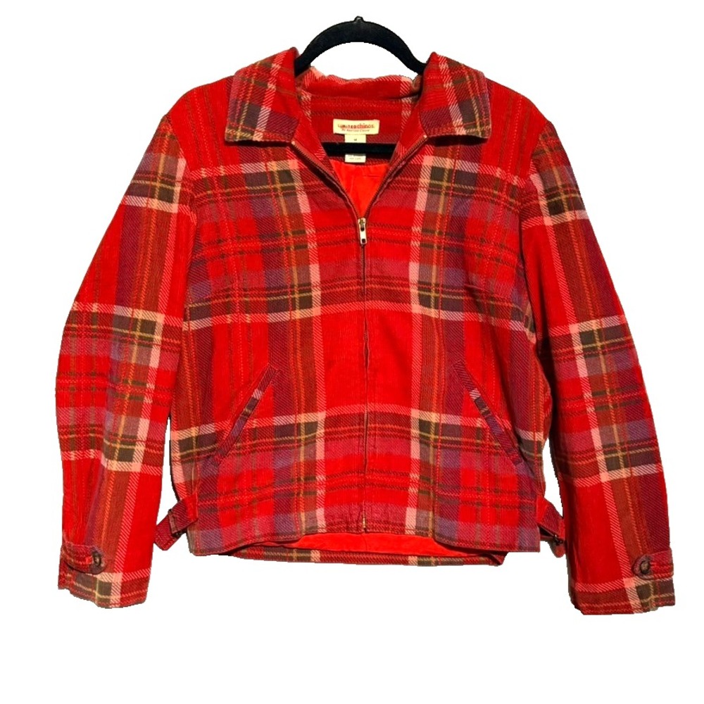 Vintage 90s Limited Chinos Corduroy Jacket Womens Size Medium Red Blue Plaid Zip